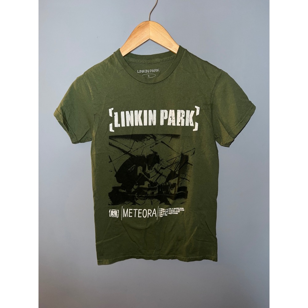 Linkin Park Meteora Graphic T-Shirt Olive Green Band Tee Small